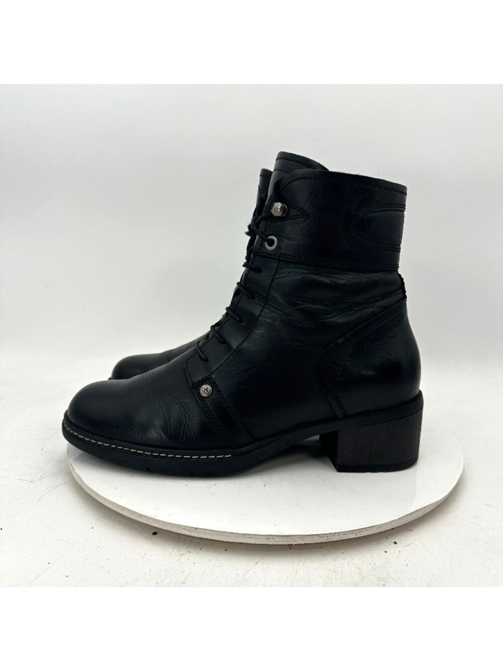 Wolky Women Size EU 41 US 9.5 Black Leather Lace Up Side Zip Ankle Boot